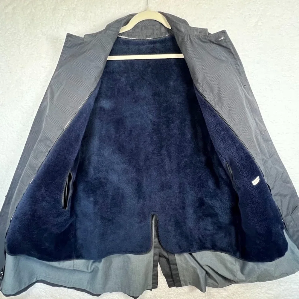 Vintage 1970s Towncraft Penn Prest Glen Plaid Car Coat Zip Out Liner‎ 42R Gray